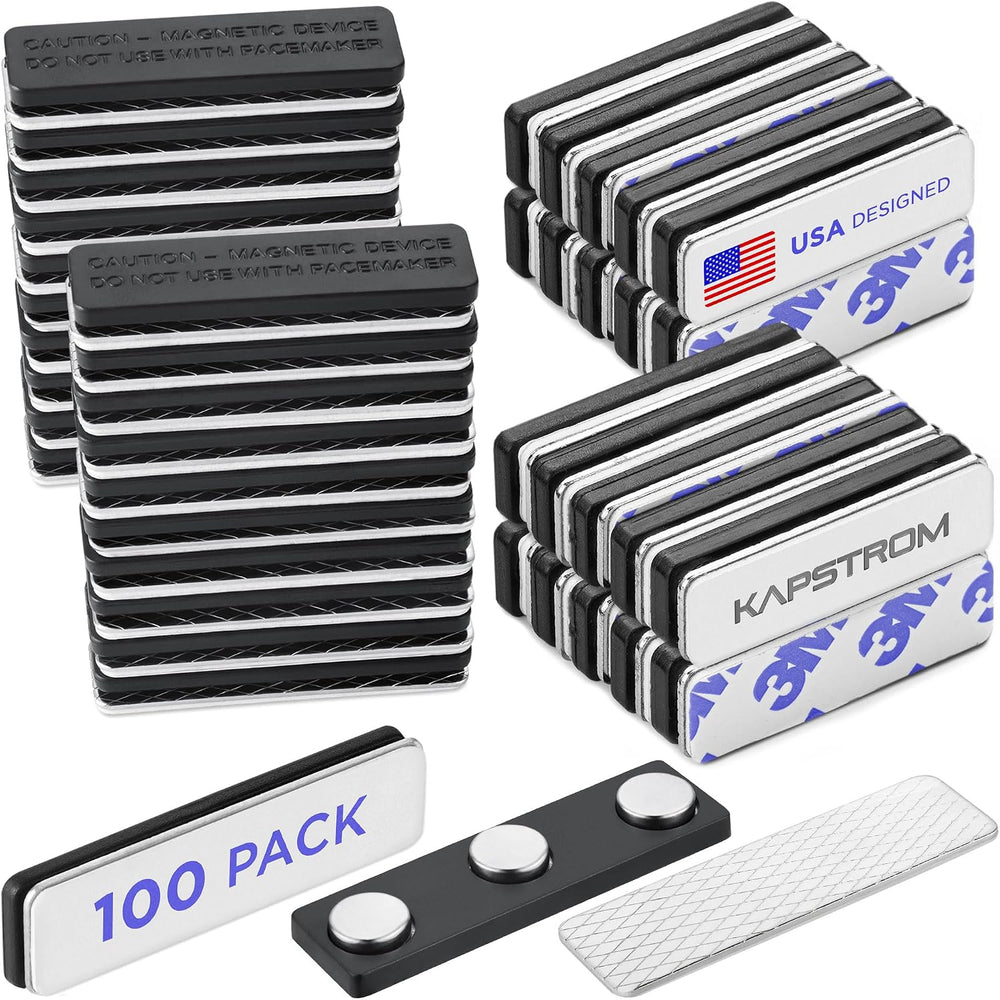 Premium Name Tag Magnets, 100 Pack 1.75 x 0.5" Stronghold Neodymium Magnets