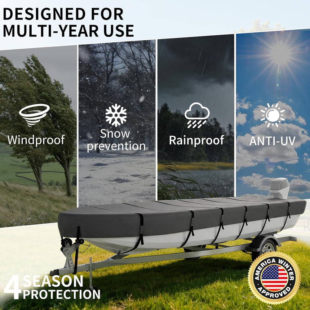 Jon Boat Cover for 10-12ft V-Bow, 1200D 5-Layer Waterproof Oxford Fabric, Hea...