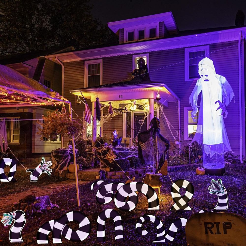 11 Pcs Black & White Sandworm Yard Sign Halloween Decorations