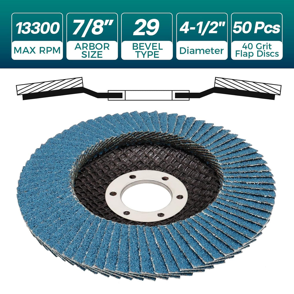 50 Pack Flap Discs 4-1/2" for Angle Grinder, 7/8" Arbor