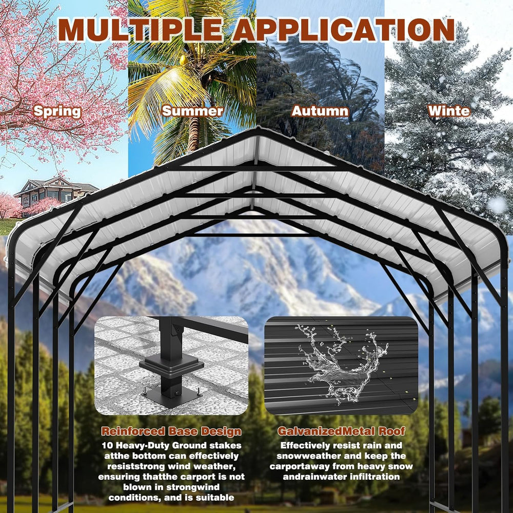 LEVELEVE 10x15 FT Heavy-Duty Metal Carport, Galvanized Steel Car Canopy with ...