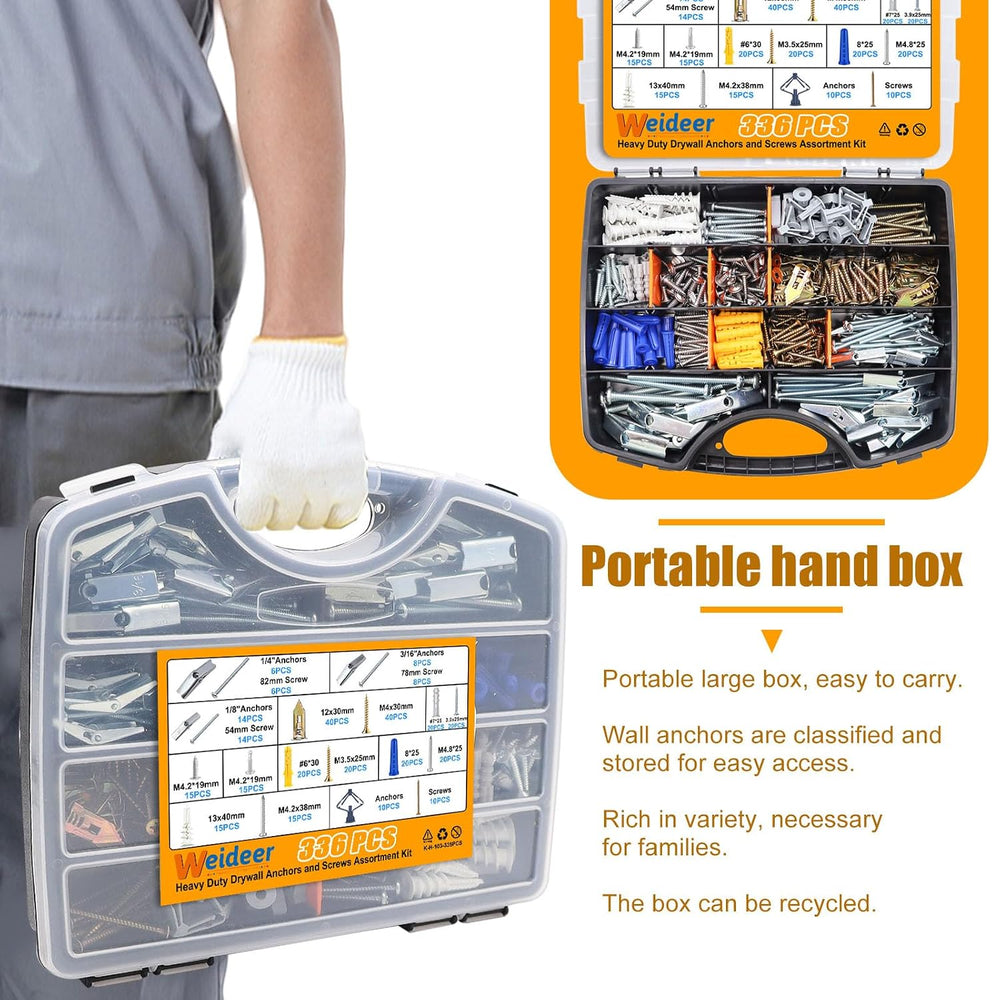 weideer 346PCS 11Sizes Drywall Anchors and Screws Assortment Kit,Toggle Bolts...