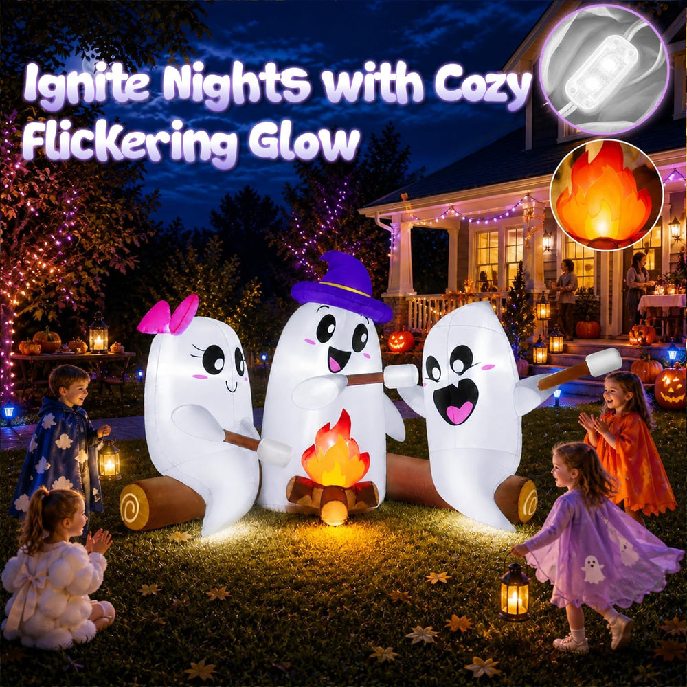 zukakii 6FT Long Halloween Inflatables Decorations Outdoor Campfire Ghosts Ad...
