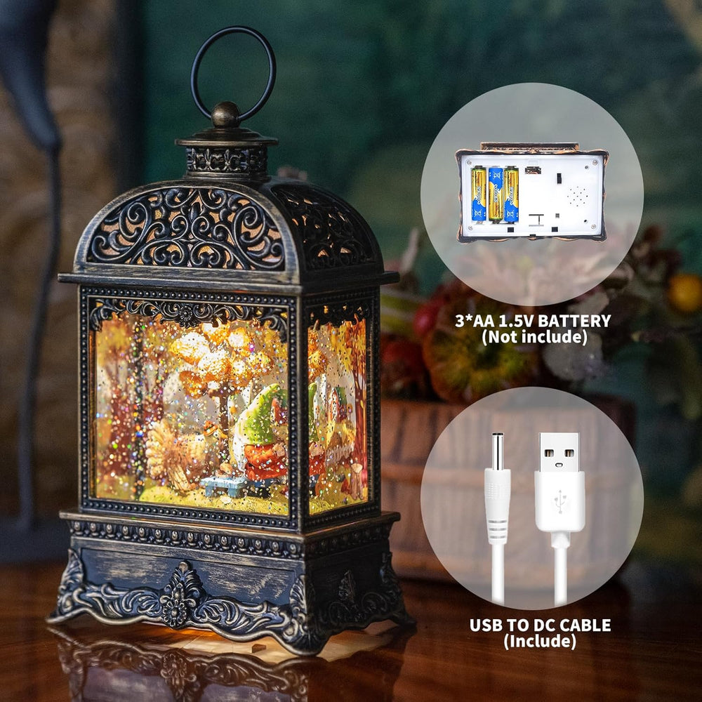 Fall Decor Snow Globe Lantern, Thanksgiving Decoration Swirling Glitter Gnome...