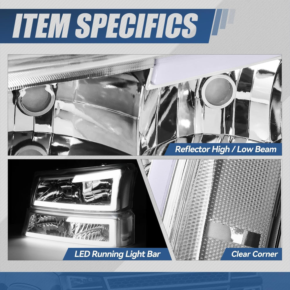 Auto Dynasty 4PCS LED DRL Headlight Lamps Compatible with Chevy Silverado Ava...