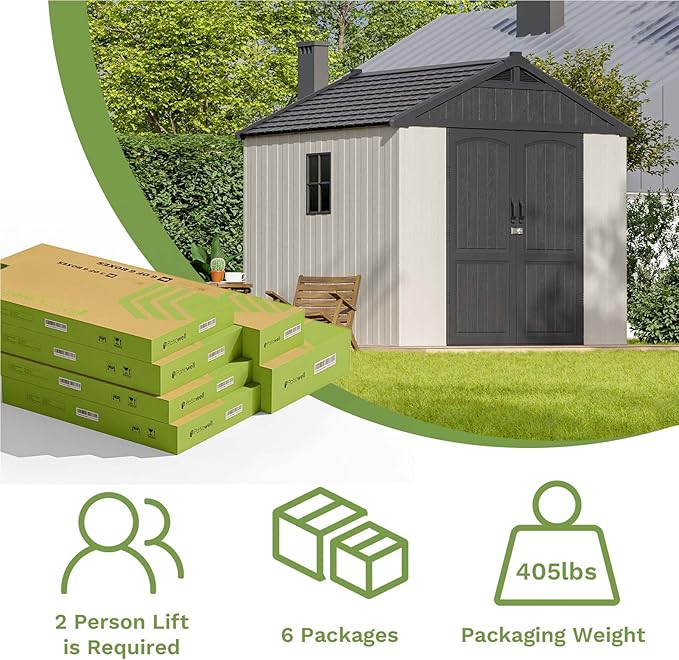 Patiowell 8x8 FT Outdoor Storage Shed, Plastic Shed Resin Garden Tool Shed