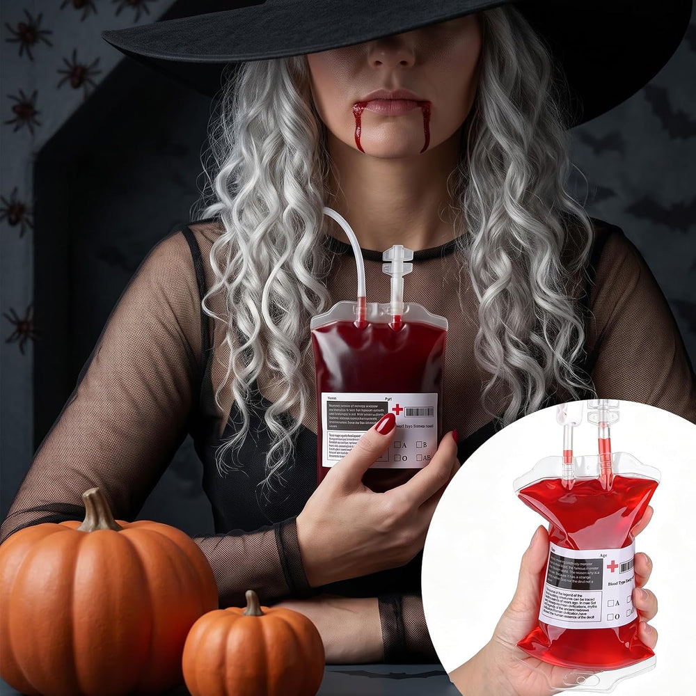 50 Pack Blood Bags for Drinks, 12oz Halloween Reusable Drinks Pouches