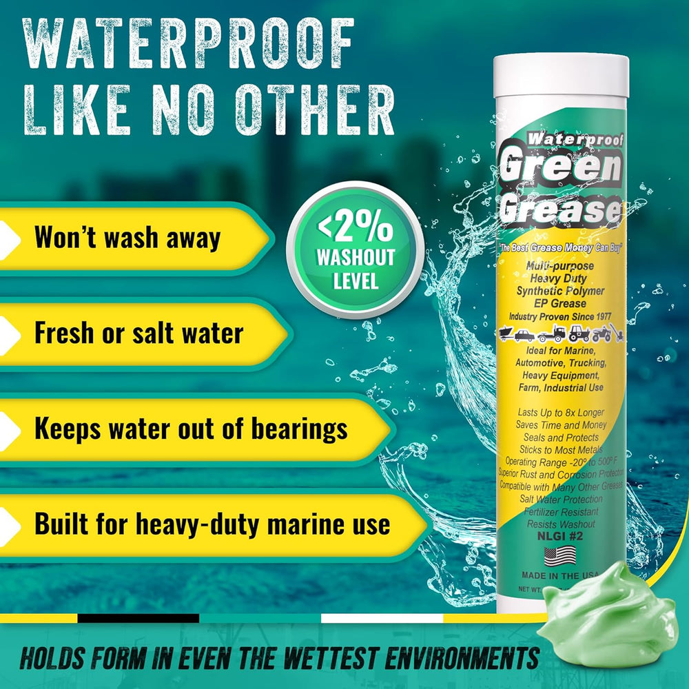 14oz Ultra Heavy Duty Green Grease Tube for Grease Gun - USA Made (10 Pack)