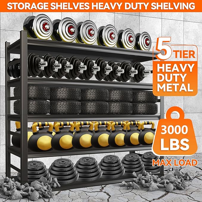 Adjustable 5-Tier Garage Shelving, Heavy Duty Steel Storage Shelves, High Load
