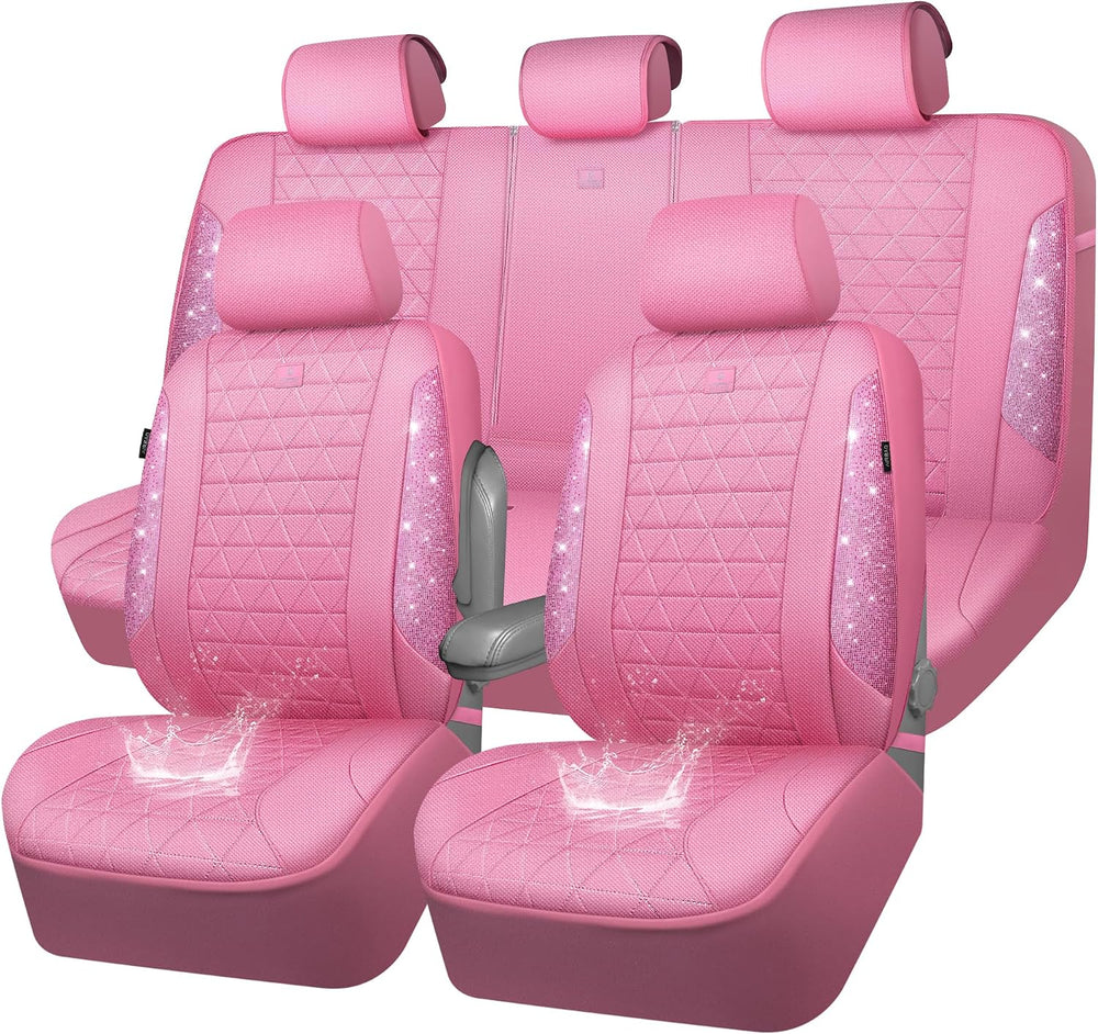 CAR PASS Pink Oxford Bling Diamond Car Seat Covers Full Set Interior Sets, Wa...