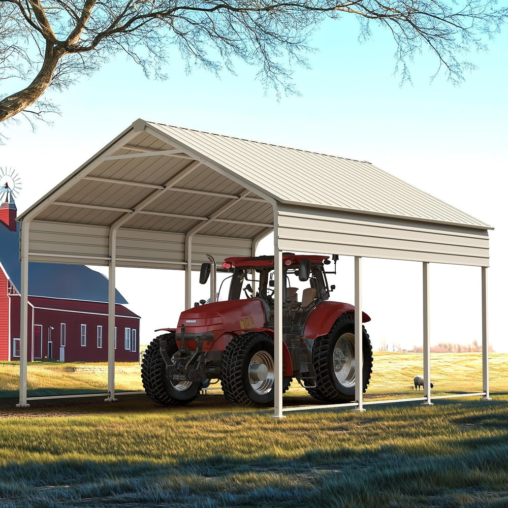ADVANCE OUTDOOR 10x16 FT Heavy Duty Metal Carport with Vertical Roof, Pre-Dri...