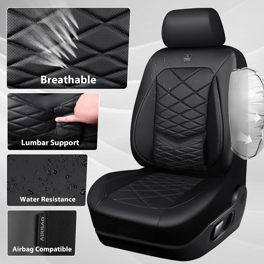 CAR PASS Luxury Nappa Leather Seat Covers Full Set, Water Resistant Faux Leat...