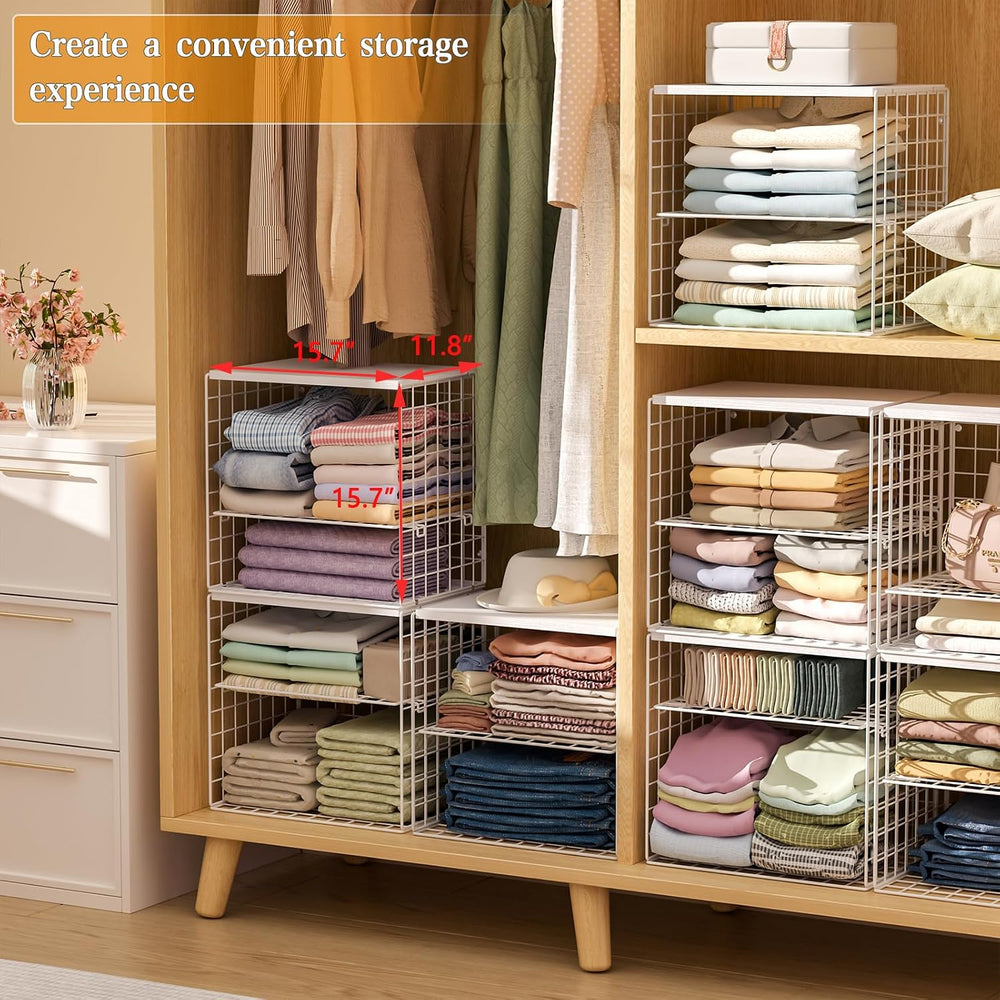 4-Tier Stackable Closet Organizers and Storage Shelves, Closet Storage Basket...