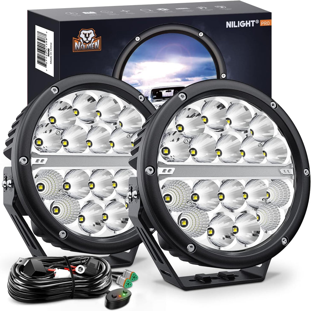 Nilight 7 Inch 2 PCS 90W 9850LM Round LED Offroad Driving Lights with DRL