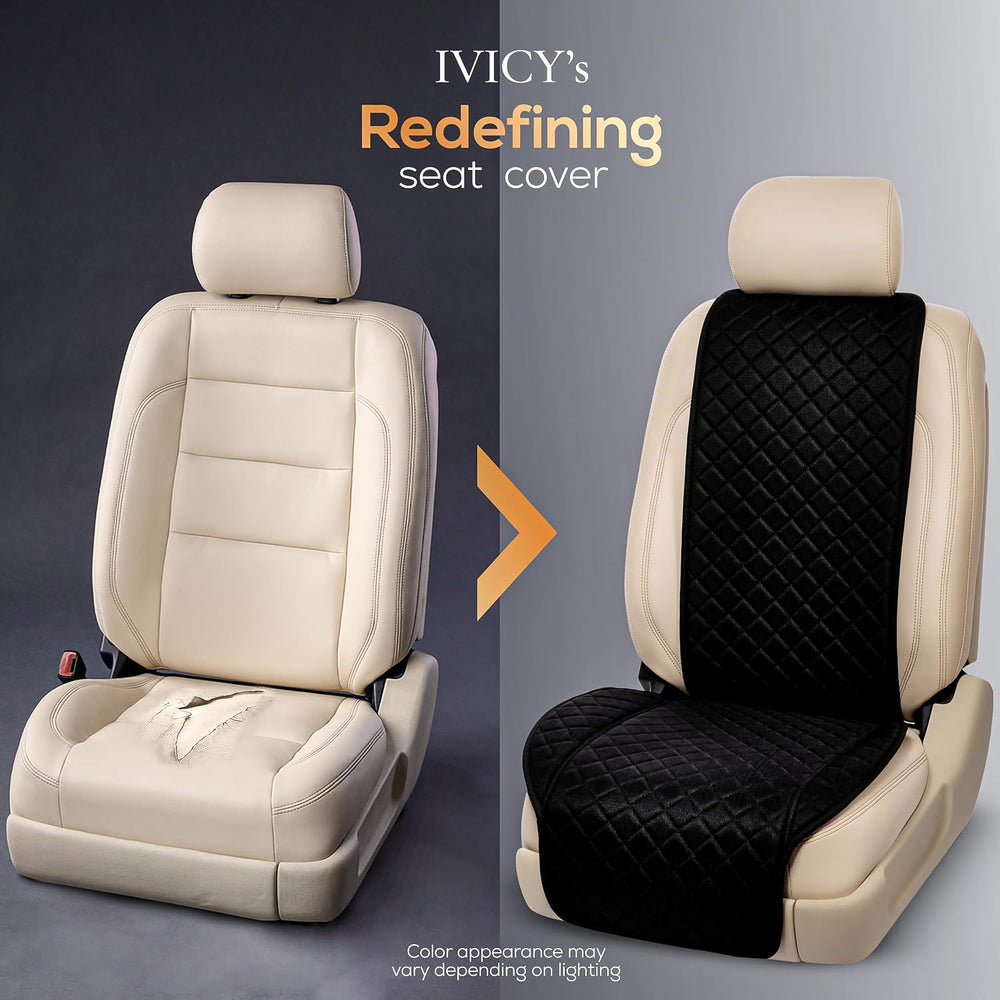 IVICY Faux Linen Front Car Seat Cover, Seat Protector, 1 Unit, Black