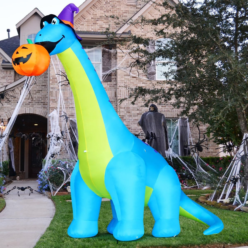 COMIN Halloween Inflatables 10 FT Dinosaurs Eating Pumpkin Decorations