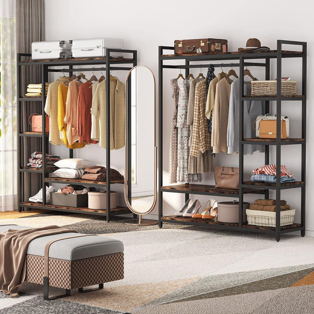 LITTLE TREE Heavy Duty Garment Rack, Portable Closet Wardrobe, 5-Tier Metal S...