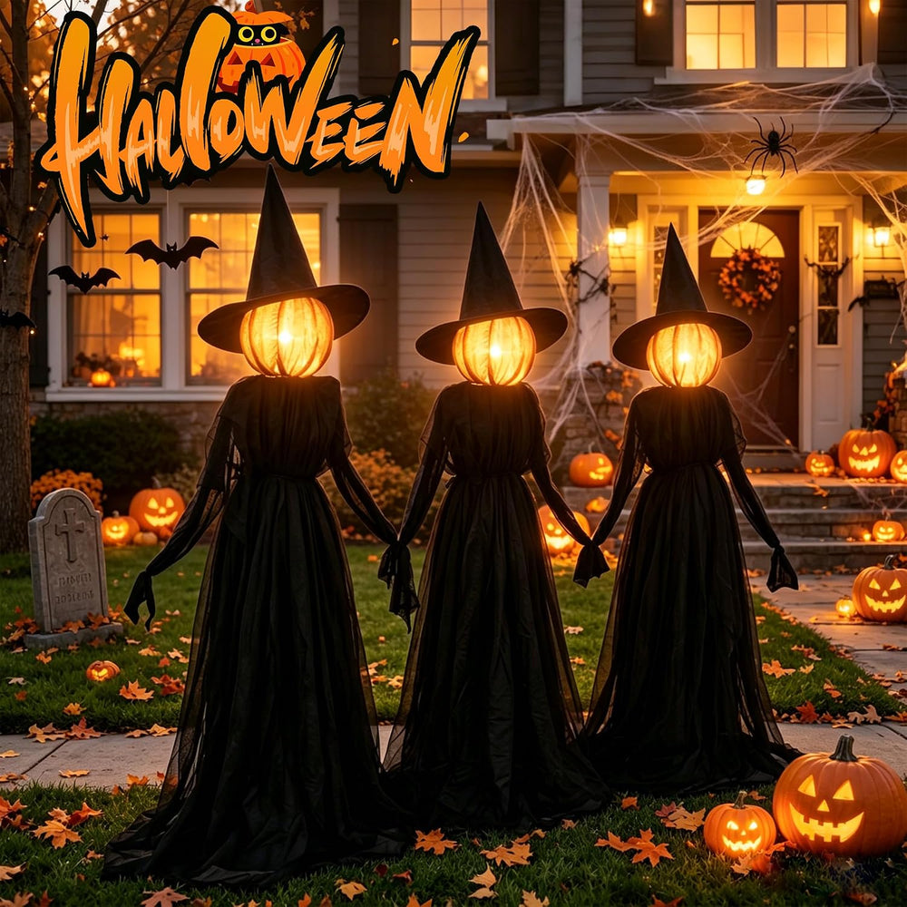 NEROSUN Halloween Witches Decorations Outdoor, 5 FT Set of 3 Light Up Holding...