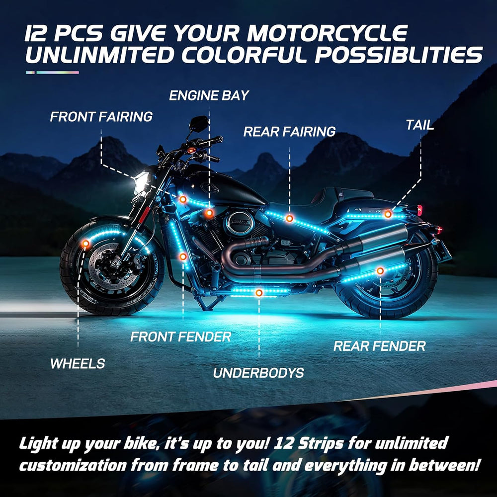Nilight - TL-35 12PCS Motorcycle RGB Led Light Kit Waterproof Multi-Color Atm...
