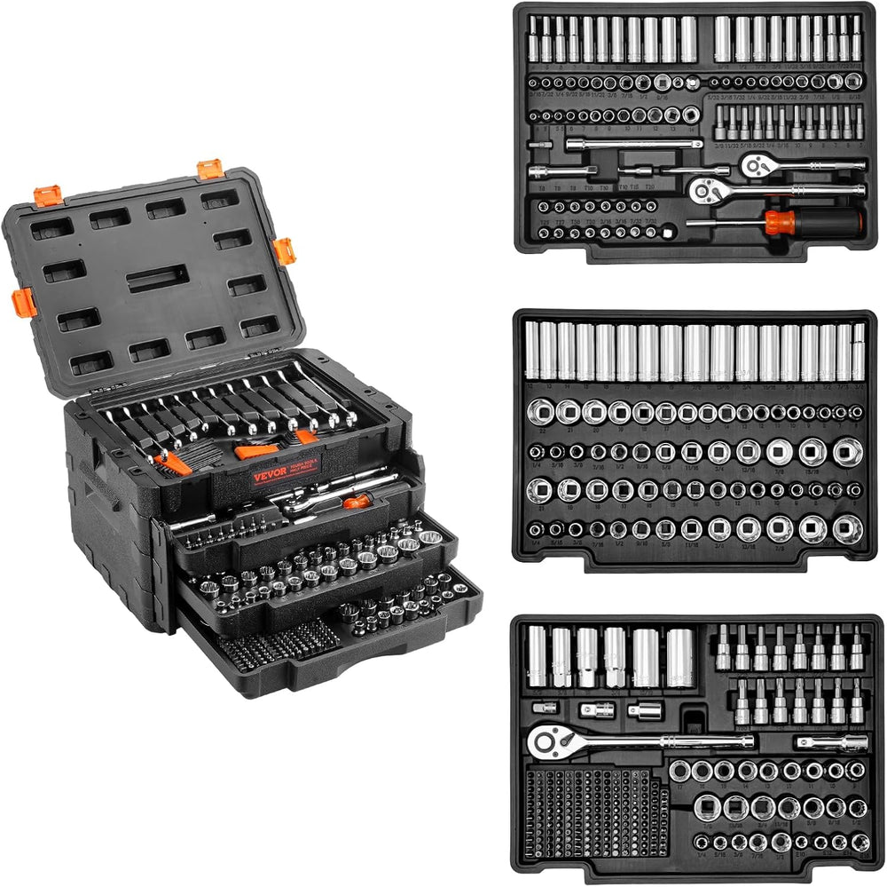 VEVOR Mechanics Tool Set and Socket Set, 1/4" 3/8" 1/2" Drive ...