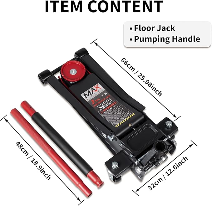 3-Ton Low Profile Hydraulic Heavy-Duty Steel Floor Jack