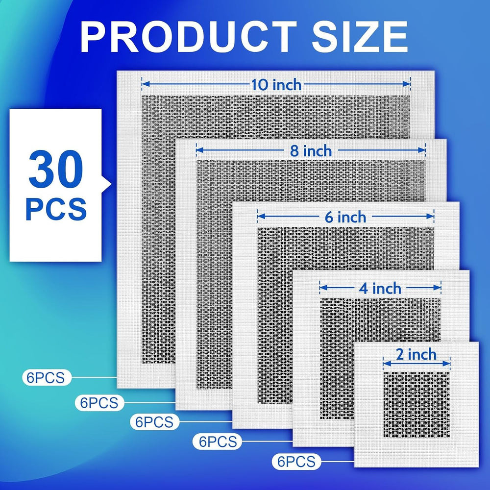 Blulu 30 Pcs 2/4/6/8/10 Inch Drywall Repair Self Adhesive Drywall Patche