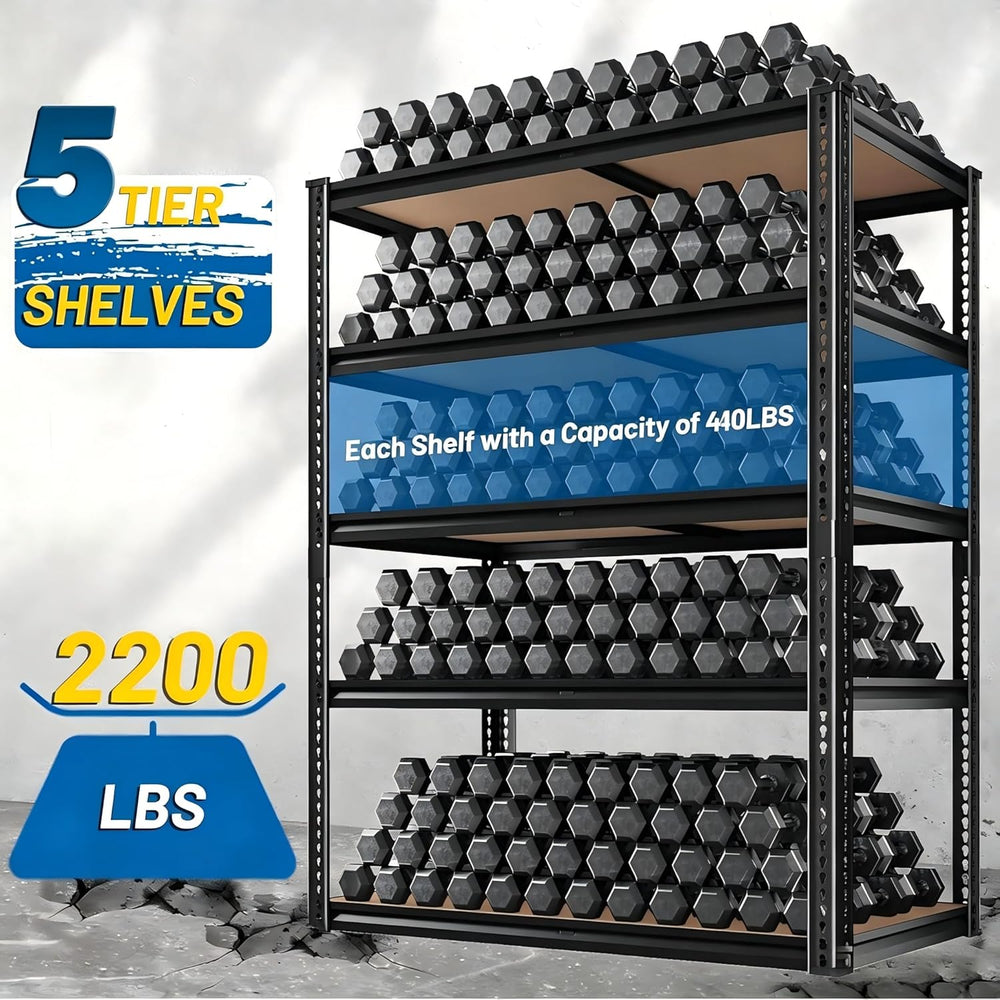 ROOMFAVE Garage Shelving Adjustable 5 Tier Storage Shelves Heavy Duty 72" H