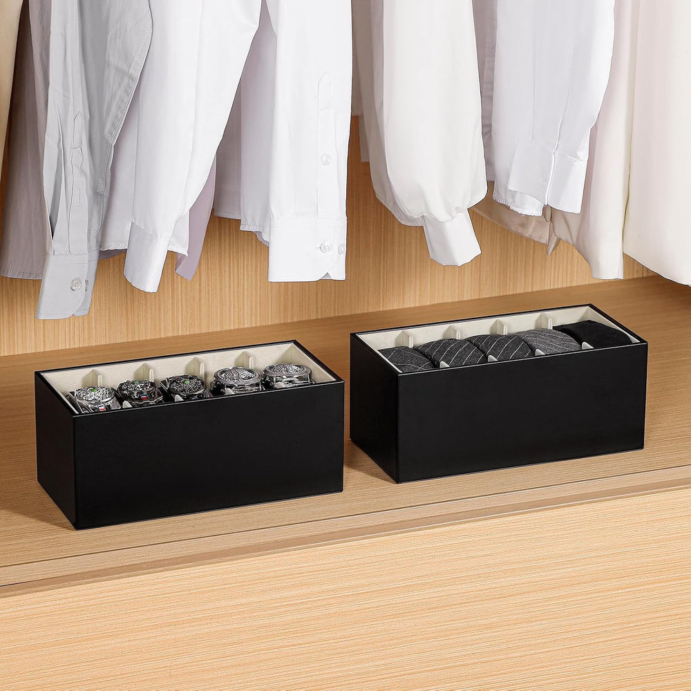 2 Packs Leathers Belt Organizer for Closet and Drawer, Stackable 5 Grids Dres...