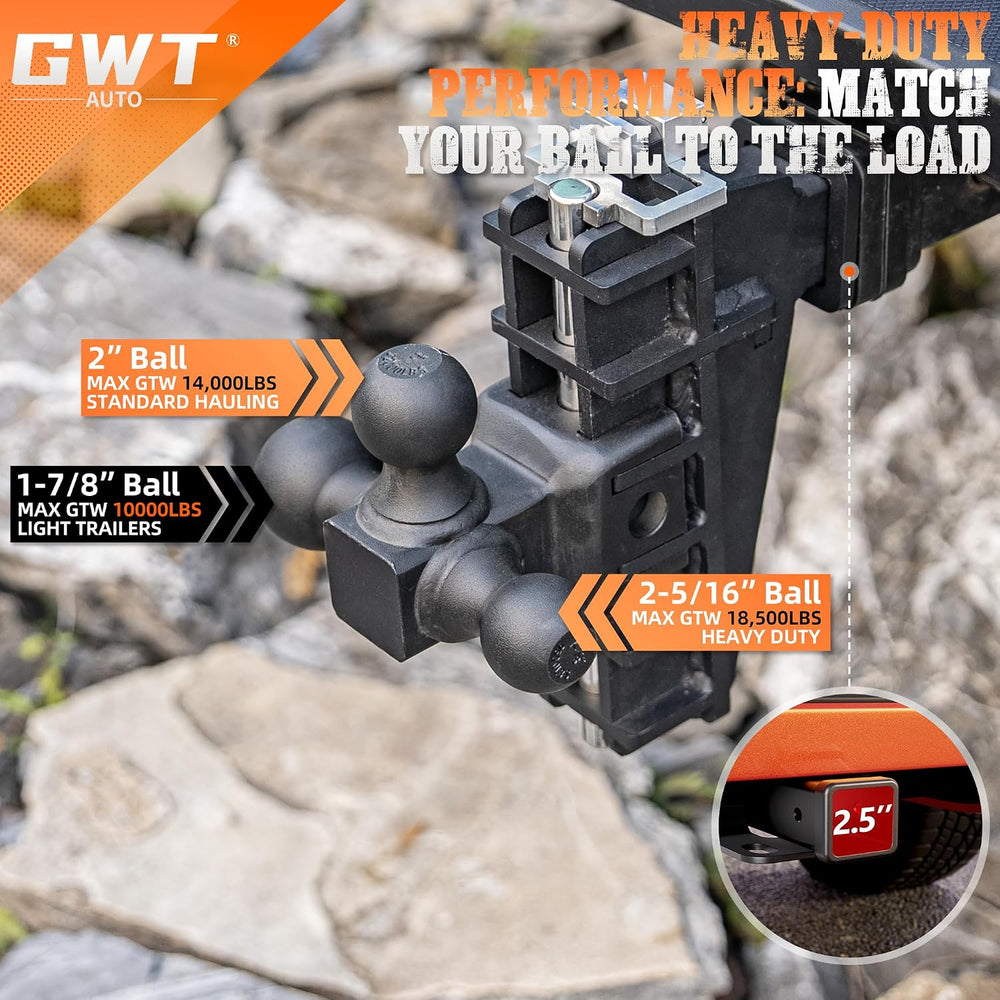 GWTAUTO Adjustable Trailer Hitch, Tri-Ball (1-7/8" x 2" x 2-5/16&qu...
