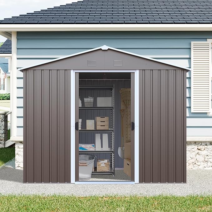 4x8 FT Outdoor Storage Shed, Metal Garden Shed