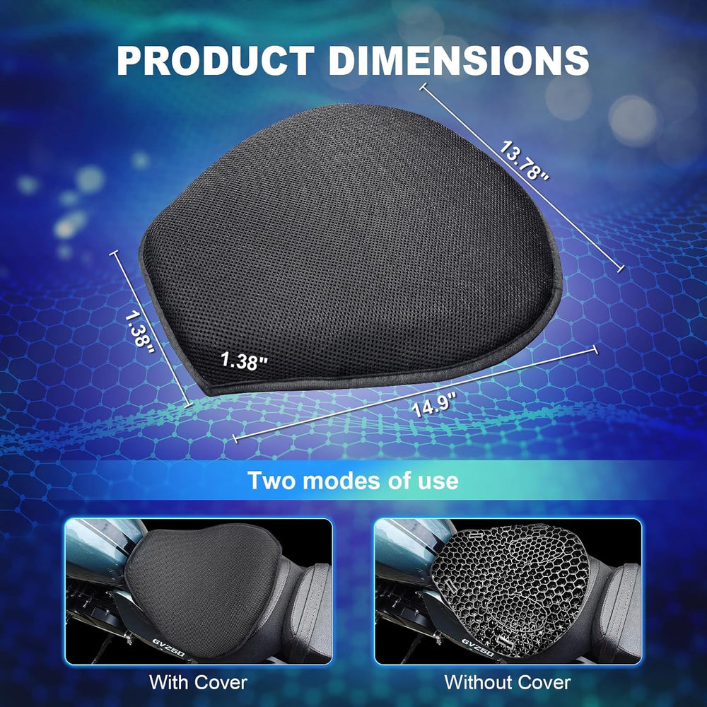 Motorcycle Seat Cushion, 3D Honeycomb Gel Pad, Pressure Relief Shock Absorpti...
