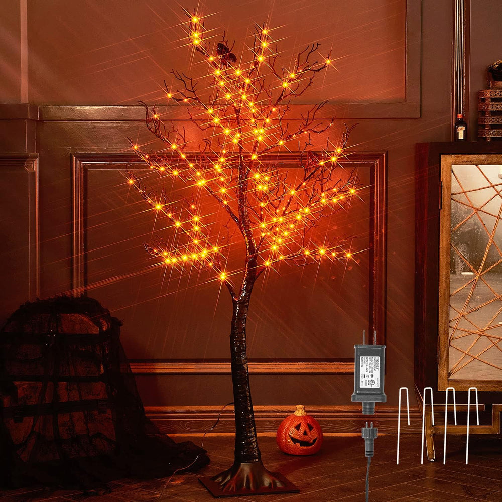 Hairui Lighted Halloween Tree with 150 Orange Fairy Lights 4FT, Spooky Black ...