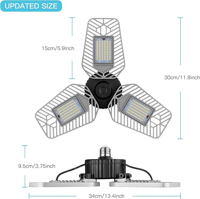2-Pack Deformable LED Garage Ceiling Lights, 9000 Lumens, 82W CRI 80,