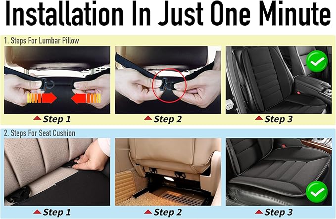 Car Seat Cushion with Back Support Pillow, Comfy Lumbar Support & Seat Cu...