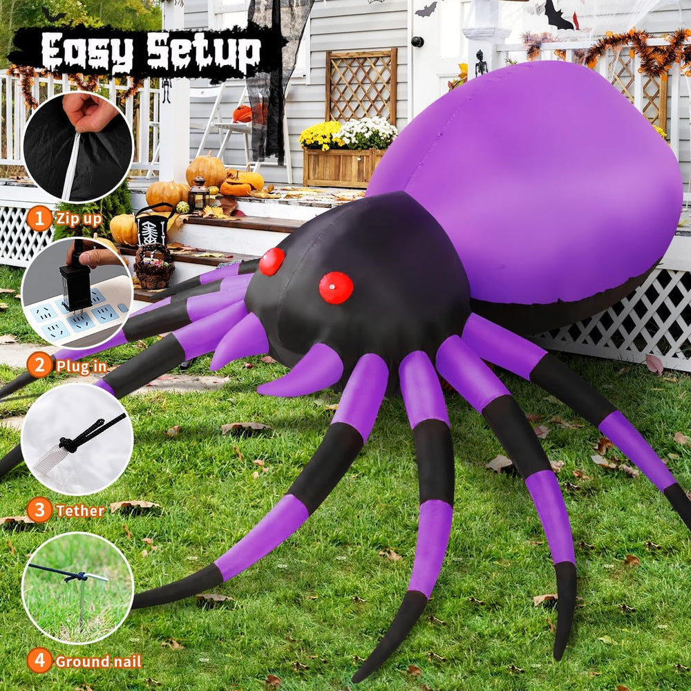 GOOSH 5 FT Width Halloween Inflatable Spider Outdoor Decoration with Magic Li...