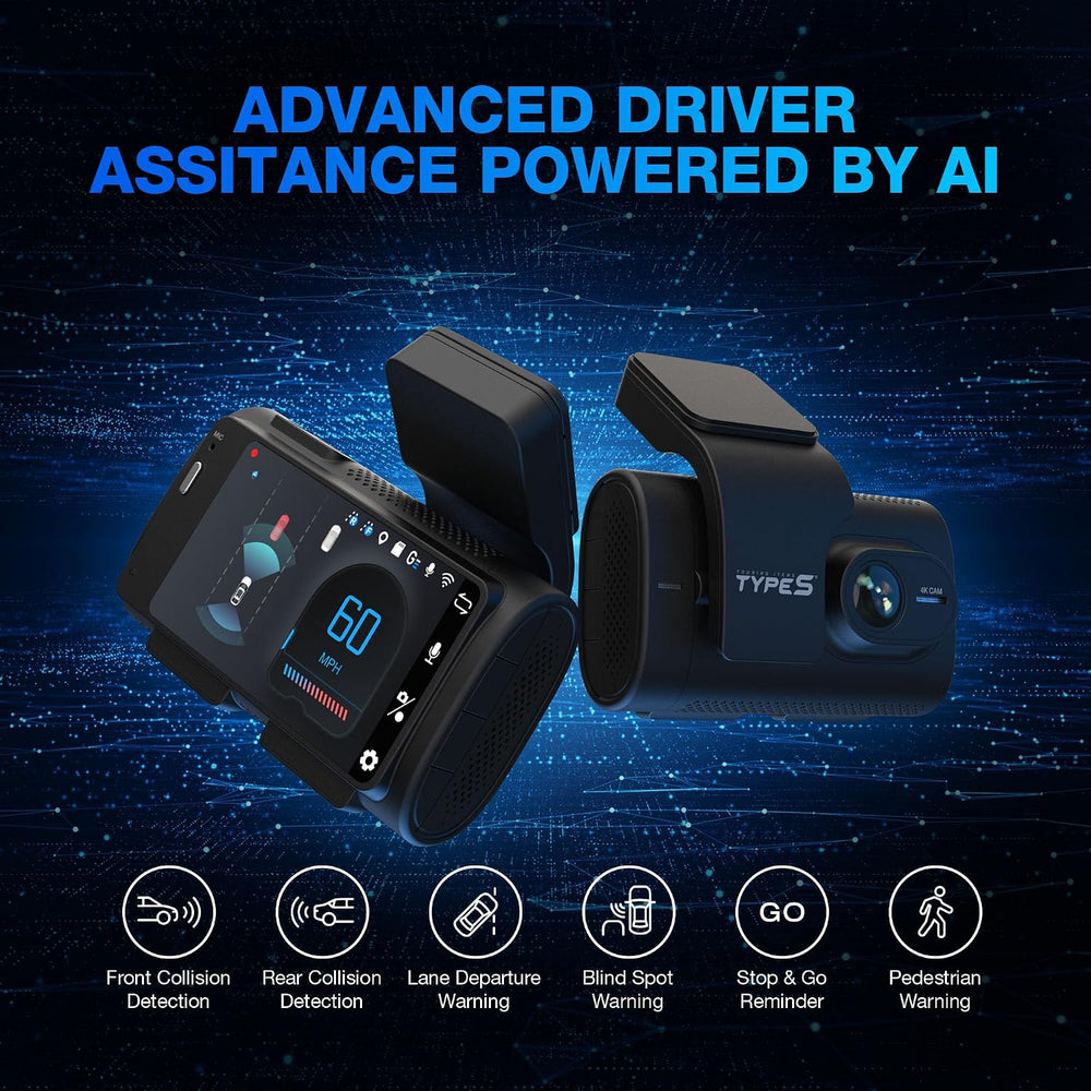 Type S T200 2K Dash Cam Front & Rear with ADAS, Collision & Lane Warning