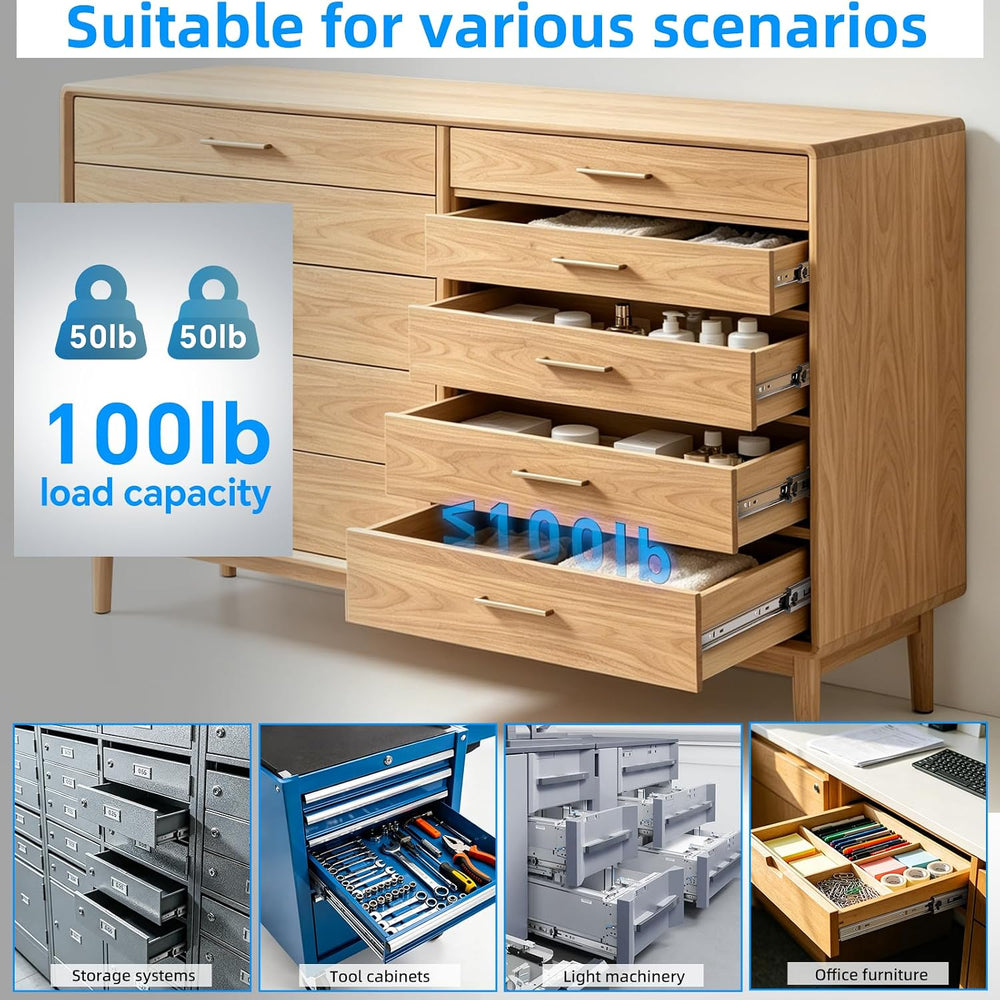 SHUHANG 5 Pairs Full Extension Drawer Slides 10 12 14 16 18 20 22 24 Inch 100...