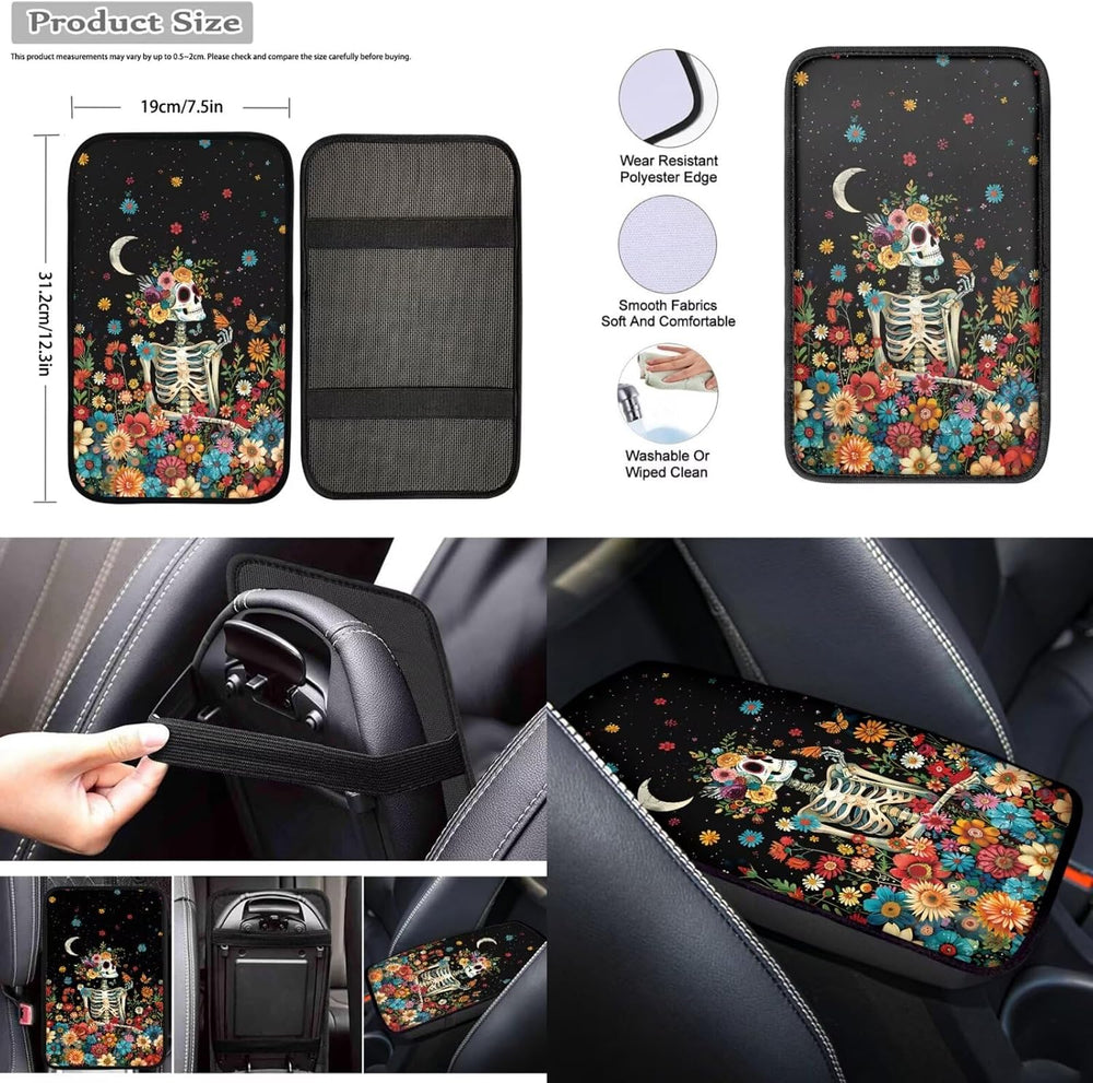 Skeleton Floral Print Full Set Automotive Seat Covers Moon Print Front & ...