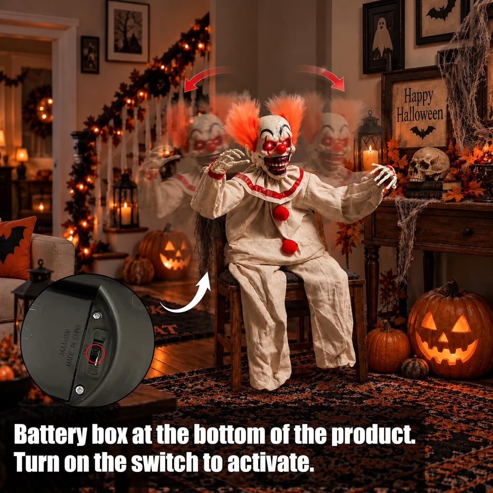 Halloween Sitting Clown Animatronics Decorations Outdoor, Scary Animated Clow...