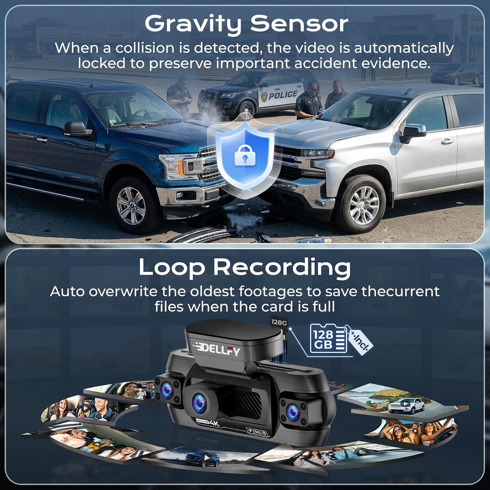 360ยฐ Dash Cam 4 Channel, 4K Front Rear and Inside Dash Camera