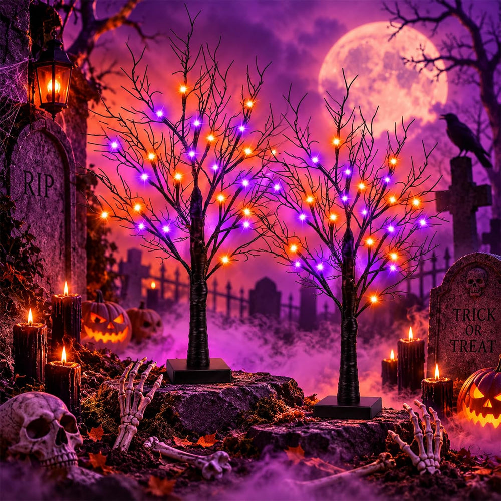 Halloween Decorations 2 Pack 2FT Black Coral Branch Spooky Lighted Trees