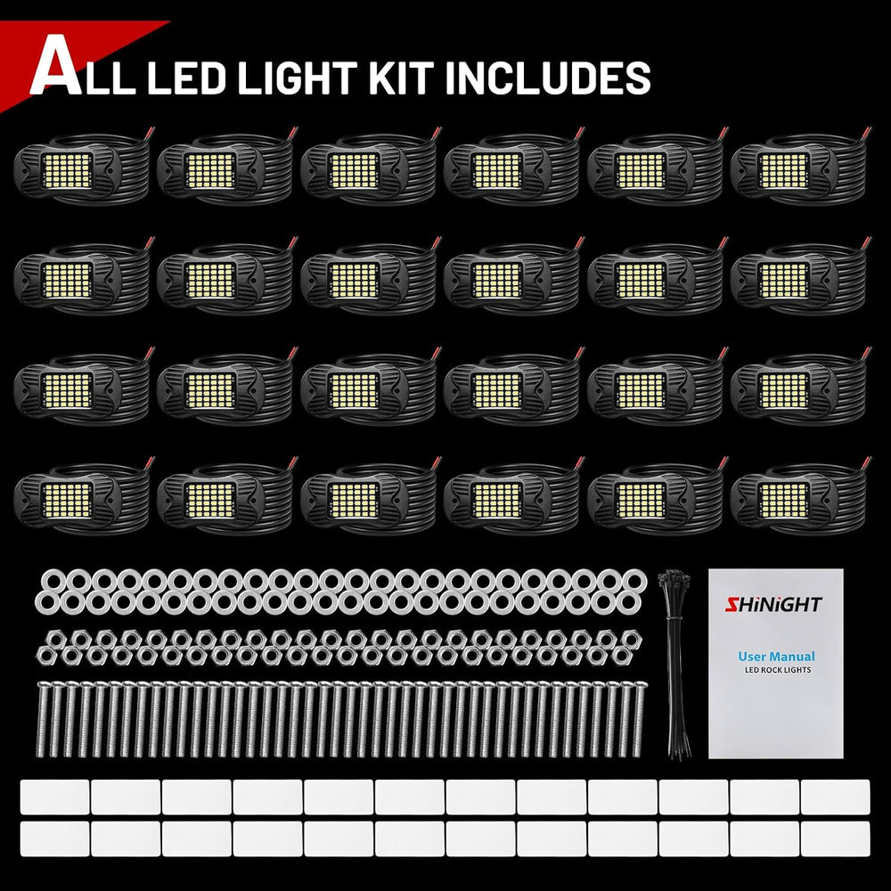 SHINIGHT 24 Pods White Rock Lights 6000K Pure White Super Bright Underglow Li...