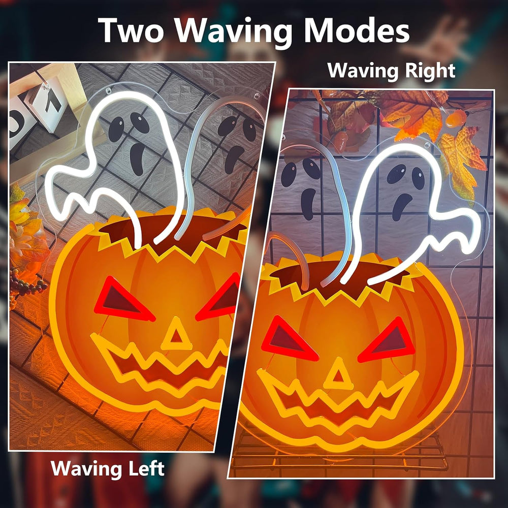 Halloween Waving Ghost Pumpkin Neon Sign Flashing Neon Window Light
