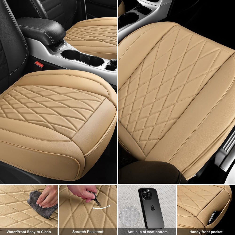 CAR PASS 2 Pack Leather Front Car Seat Covers, Bottom Seat Covers Full Wrappe...