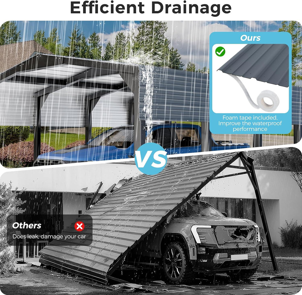 12ร20 FT Carport, 2"x2" Reinforced Frame & 29-Gauge Leak-Resist...
