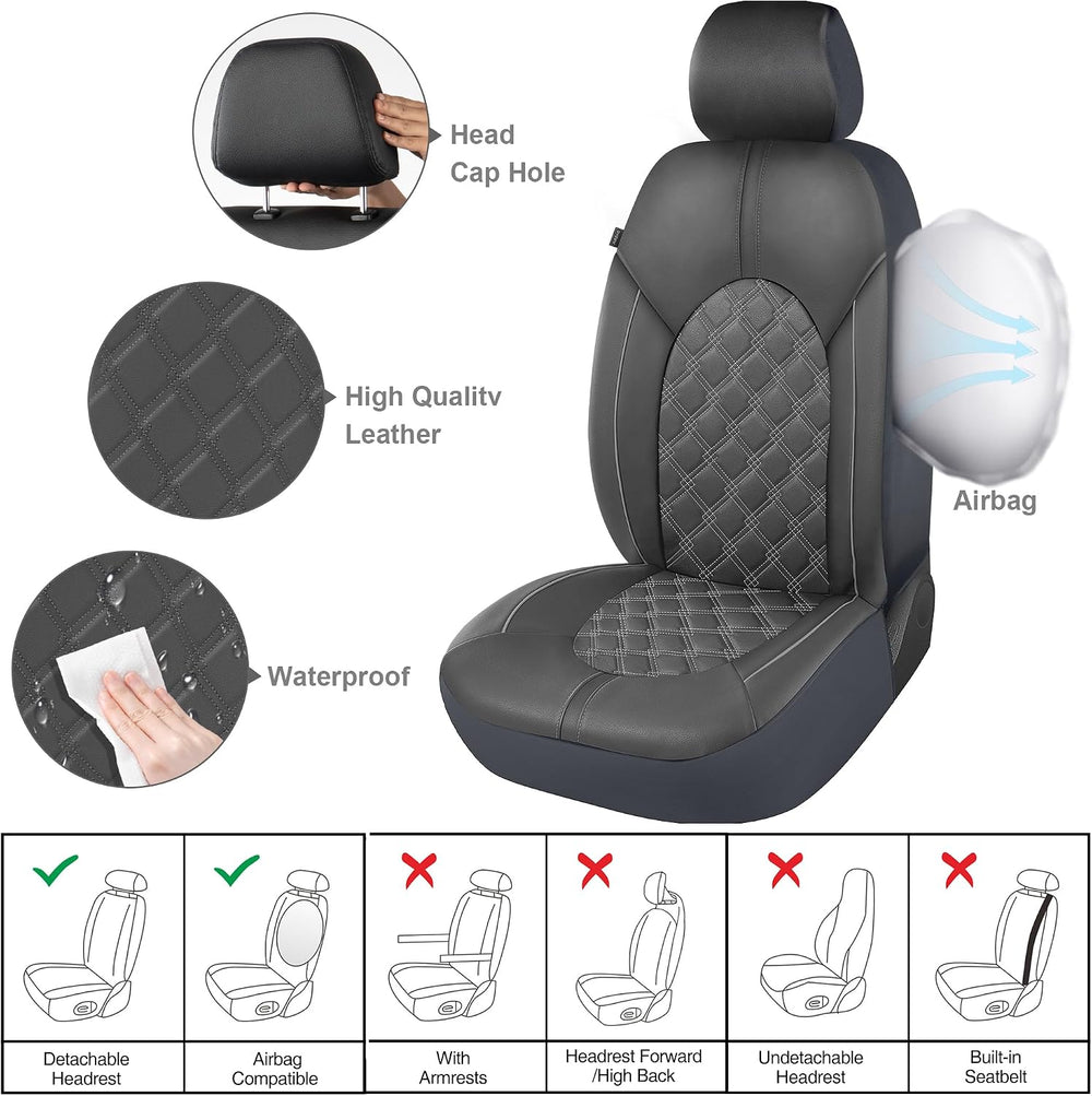 Luxury PU Leather Car Seat Covers Front Set - Anti-Stain Waterproof Automotiv...