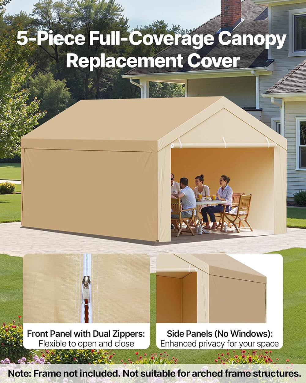 VEVOR Carport Replacement Canopy Cover, 10 x 20 ft Potable Garage Tent Top Ta...