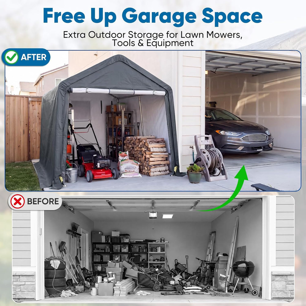 Quictent Heavy Duty 8x14FT Carport Storage Shelter with Roll-Up Door&Vents