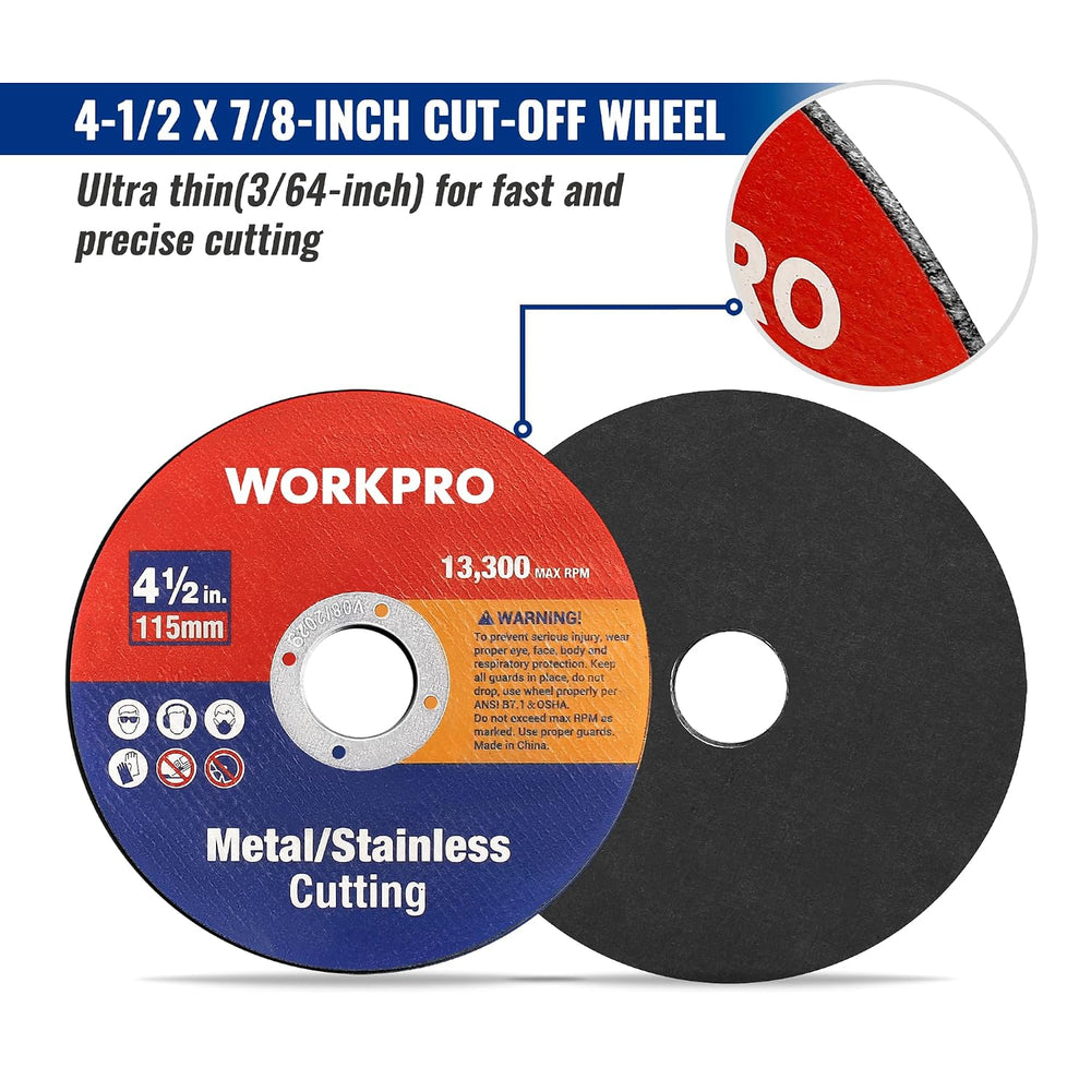 WORKPRO 4-1/2 x 7/8 Inch Cut-Off Wheels, 50 Pack Thin Metal Cutting Discs