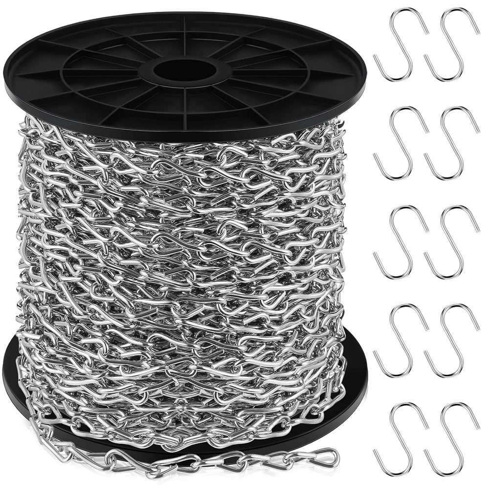 Yaocom 100ft Silver Hanging Jack Chain with 10 Pcs S Hooks, 2.4mm